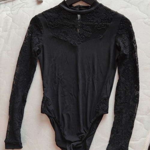 Black long-sleeve bodysuit with lace La Soie