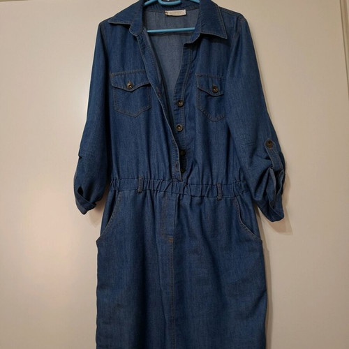 Derpouli denim dress like new with orange details, size S