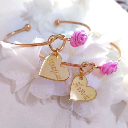 Handmade baptism bracelets new with pink rose detail
