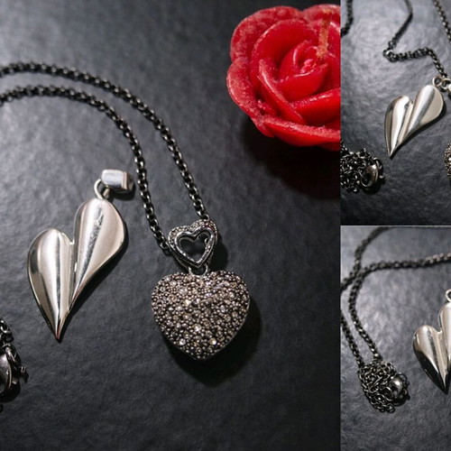 Heart Necklaces Set of 2 like new, black and silver
