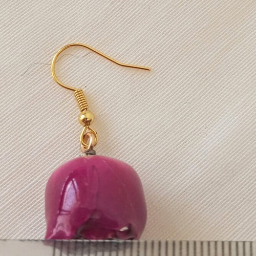 Romantic hanging earrings with fuchsia rose buds new