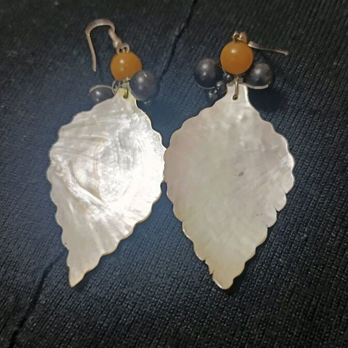 Mother of pearl earrings handmade leaf-shaped like new