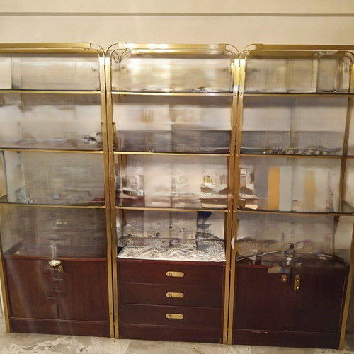 Vintage triple living room unit with bronze and double smoked glass used
