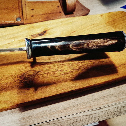 Collector's massive hunting knife new with buffalo horn handle