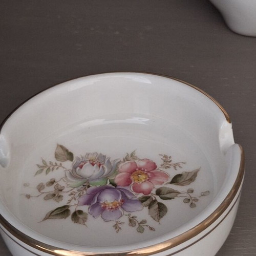 Ceramic set of three pieces with handpainted gold leaf decoration, 1960s