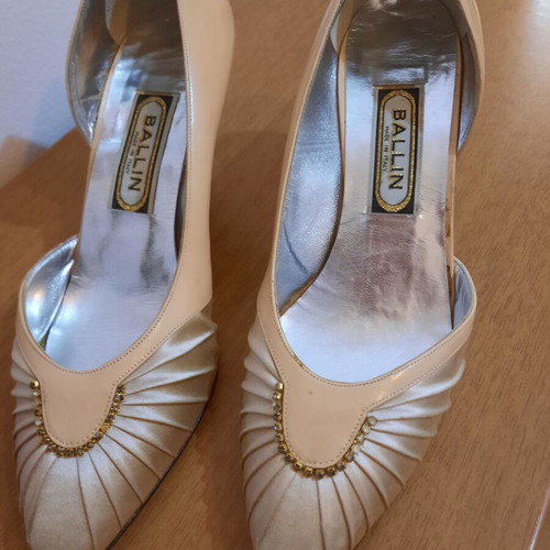 Bridal women's pumps used, beige leather, size 39, 8 cm heel, Ballin
