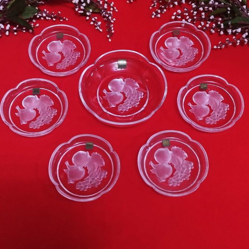 Hoya Pomona Japan Art lead crystal coaster set new, 7 pieces