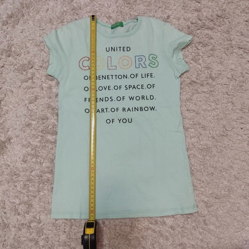 Benetton T-shirt with Glitter Details Like New, Turquoise, Age 8