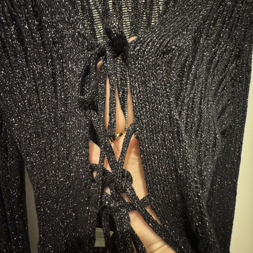 Mango crochet-style cardigan like new, black and silver