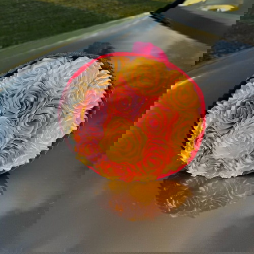 Вечен букет от ръчно изработени сатенени рози 17 броя