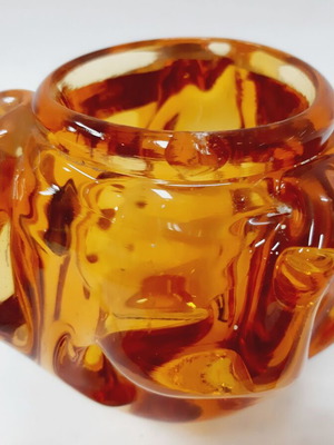 Vintage amber glass vase used with defect