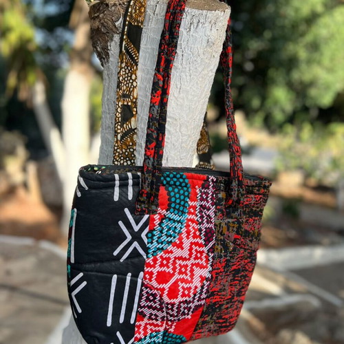 Handmade reversible patchwork shoulder bag, black multicolor