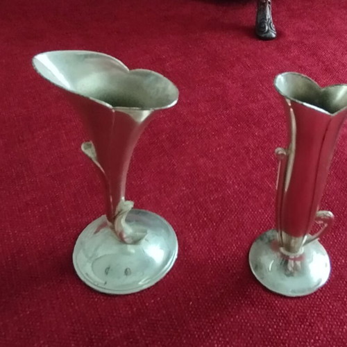 Set of 2 silver-plated decorative vases 10cm used, vintage