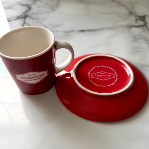 Starbucks coffee cup new, red with porcelain saucer