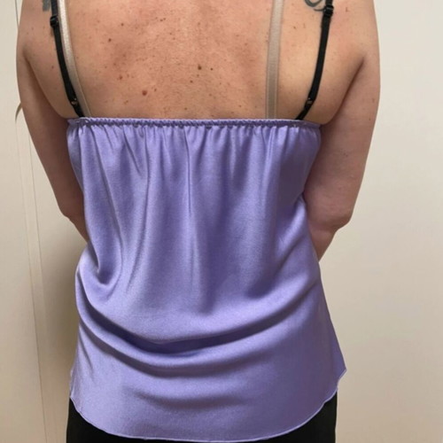Satin violet sleeveless top with black lace, lingerie style, One Size