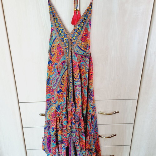 Pure long asymmetrical dress one size 100% silk multicolor new
