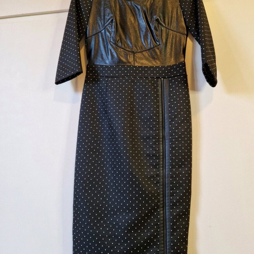 Black polka dot dress like new with leather details and pearls, size S