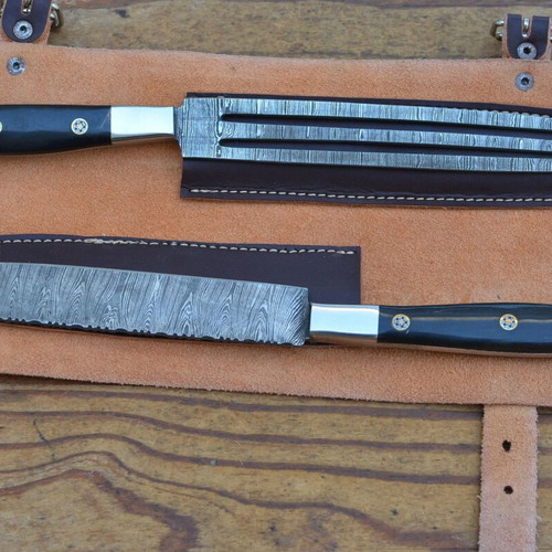 Damascus Hand Forged Knife and Fork BBQ Hunting Set from The Eagle Collection 5772