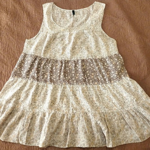 Benetton Floral Tiered Top, beige and brown