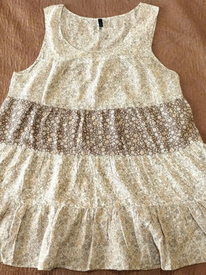 Benetton Floral Tiered Top, beige and brown