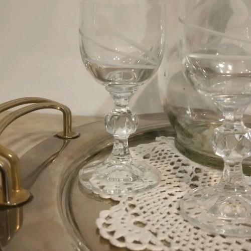 Liqueur set like new, 5 glasses, bottle, silver-plated tray