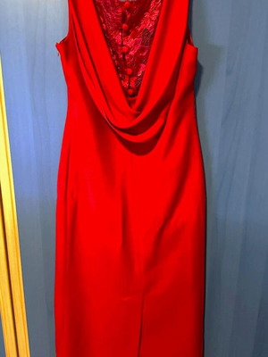 Maxi evening dress red like new, georgette with lace details