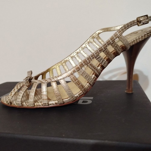 Etre shoes sandals used, beige snake pattern, size 40, 8cm heel