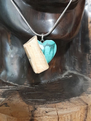 Handmade necklace silver 925 with malachite and wood new