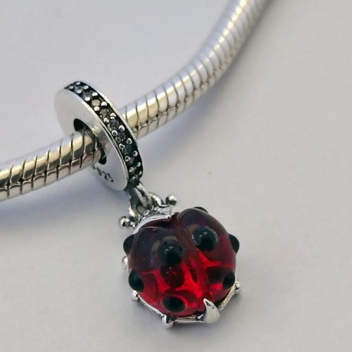 Charm Ladybug S925 silver with red stone and black enamel