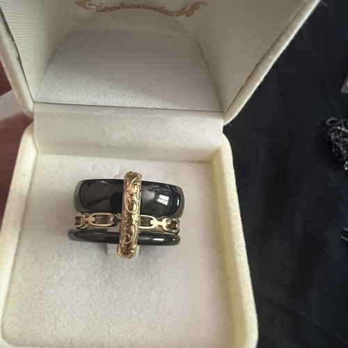 Ring handmade new, full steel, size 55, black and silver