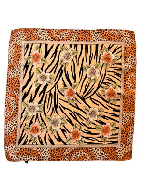 Vintage silk scarf animal print with flowers, like new