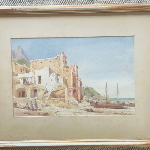 Watercolor painting used with frame, original Greek scene