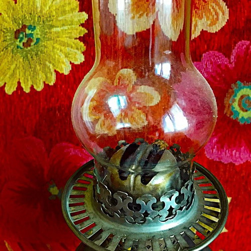 Antique 17th Century Carved Oil Lamp like new, thick crystal, gilded details
