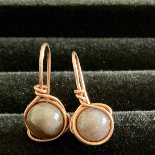 Handmade earrings with gray agate bead and copper, custom order