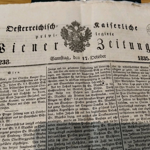 Vienna newspaper 1835 used with article on Otto's Greece