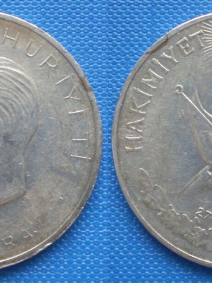 Turkey 10 Lira 1960 silver coin 15g used, rare commemorative