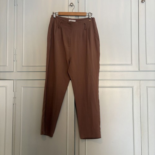 BSB high-waisted pleated fabric pants, brown, XL
