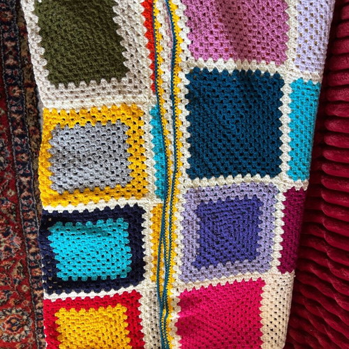 Handmade knitted patchwork blanket throw multicolor new