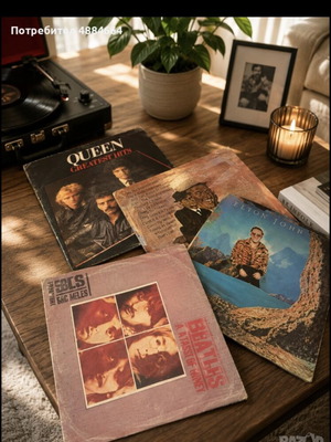 Vintage vinyl records used, rock genre, set