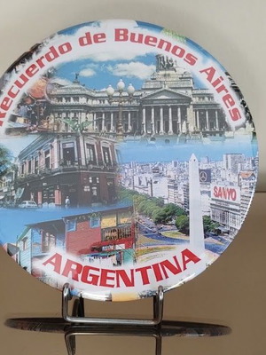 Decorative souvenir plate Buenos Aires new, Argentina landmarks collage