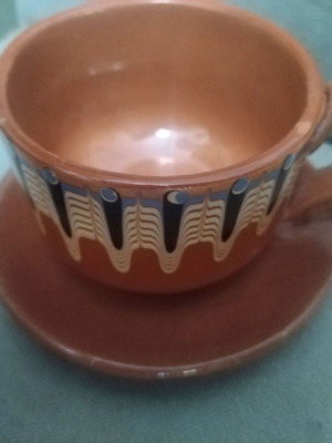 Clay tea cups used, 2 sets with saucers