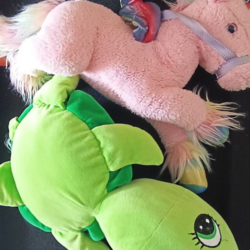Large plush unicorn and turtle dolls like new