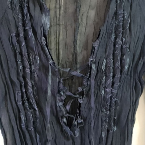 Black sheer pleated blouse like new with satin embroidery