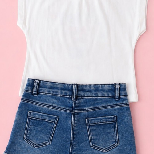 Girls' summer set size 5 years with Ebita t-shirt and Orchestra denim shorts like new