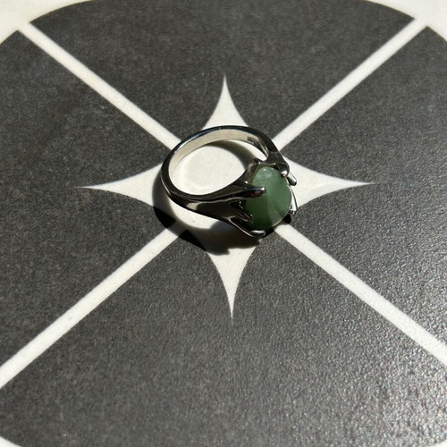 Silver ring with mint green nephrite stone
