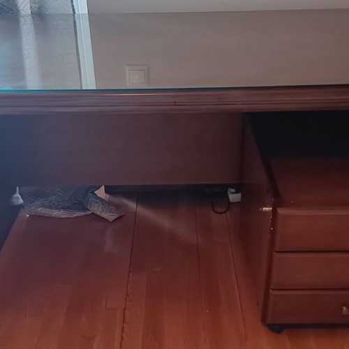 Executive Desk Solid Beech with Glass and Rolling Drawer Unit