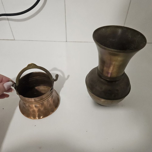 Decorative vase and container with brass handles like new
