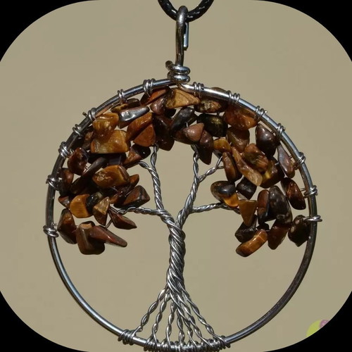 Tree of Life pendant with natural Tiger's Eye crystal new