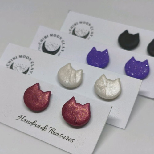 Cat small earrings handmade, multicolor