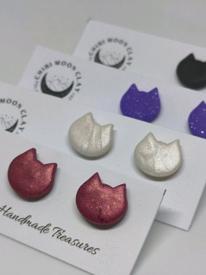 Cat small earrings handmade, multicolor